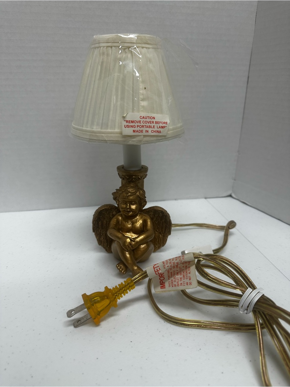 Vintage Cherub Boudoir Accent Lamp Gold Angel Candlestick 11” w/ Box Works